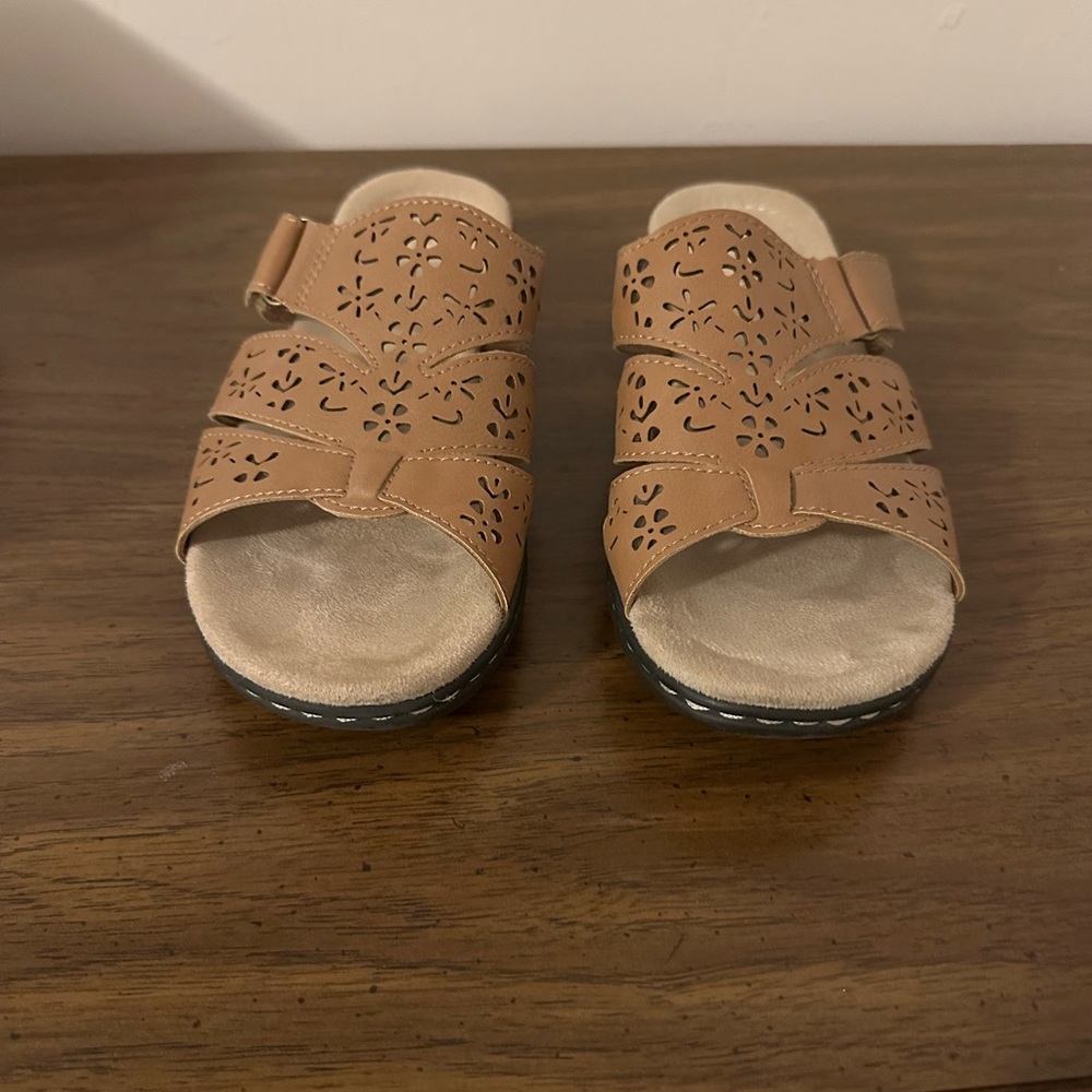 Tan Floral Cutout Sandals